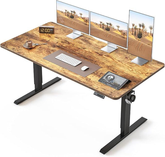 BANTI 63 × 28 Inches Standing Desk, Ergonomic, Electric Height Adjustable, Sit and Stand Up, Computer Desk with a Deeper Desktop, Black Frame/Rustic Brown Top