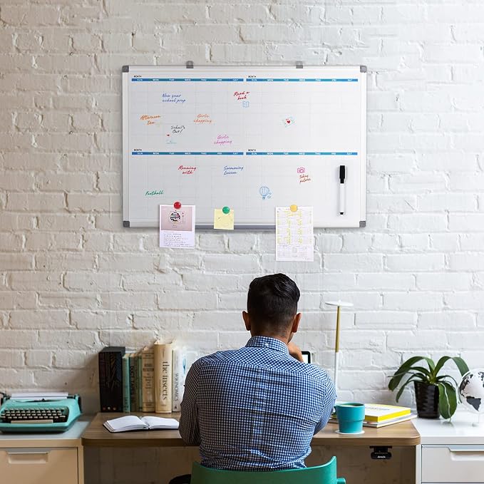 MAKELLO Large Dry Erase Calendar for Wall 36" x 24", Quarterly, 4 Months | Magnetic, Wall Mount, Smooth Writing, Dry Erase Wall Calendar, Monthly Calendar Whiteboard, Home, Family Planning, Bedroom