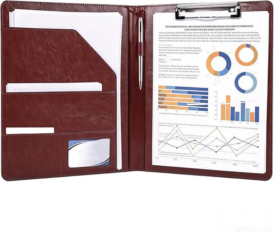 Padfolio Portfolio Binder, Faux Leather Folder, Resume Interview Legal Document Organizer, Letter Sized Writing Pad w/Business Card Holder, A4 Professional Folio for Office Conference (Brown)