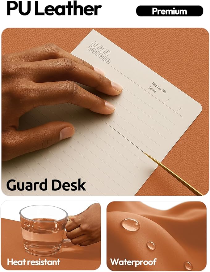 YSAGi Leather Desk Protector, Office Mat, Large Mouse Mat, Non-Slip PU Leather Blotter, Laptop Desk Mat, Waterproof Writing Pad for Office and Home(Brown, 42" x 17.2")