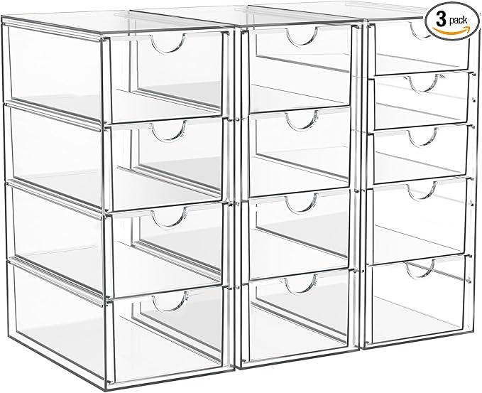 ARSTPEOE Acrylic 13-Drawer Storage & Makeup Organizer for Desk, Bath | Smooth-glide drawers, clear acrylic, stackable, dustproof, wipe-clean, for eyeliners, lip liners, markers, push pins,pen