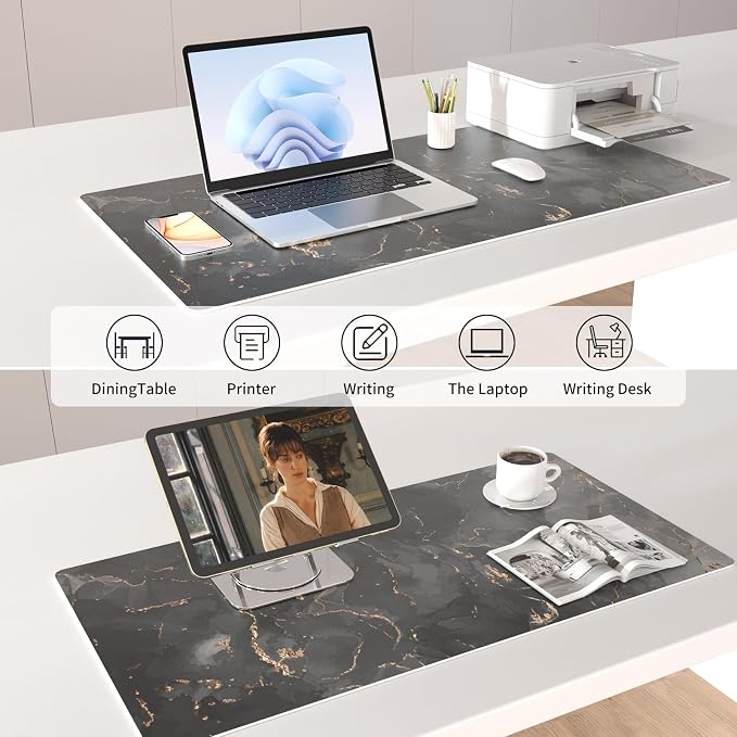 Colorful Star Black Marble Large Mouse Pad, Waterproof Office Desk Mat, Non-Slip Computer Gaming Mouse Pad, XXL PC Laptop Protector Pads, PU Leather Desk Writing Pads for Office Home, 31.5" x 15.7"