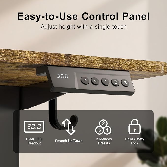 Electric Standing Desk, 40x24 Inches Sit Stand up Desk with 3 Memory Presets & Child Lock, Silent Motor, Heavy Duty Steel Frame, Dual Hooks, for Computer Workstation,Dark Walnut