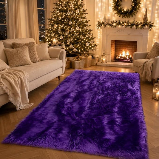 EasyJoy Faux Sheepskin Rug, Fluffy Faux Fur Rug, Ultra Soft Shag Area Rug with Non-Slip Backing for Bedroom, Living Room, Nursery, Kids Room(4 x 6 ft Rectangle, Dark Purple)