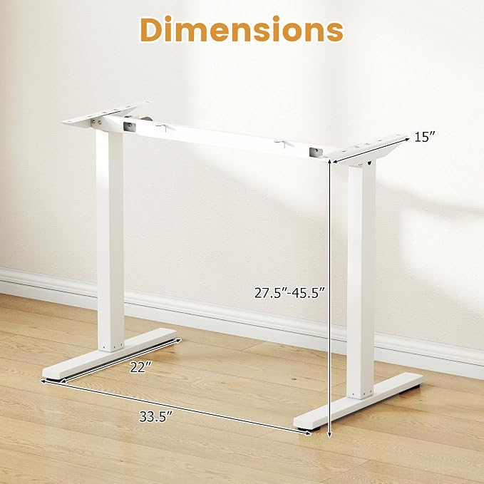 Tangkula Electric Standing Desk Frame, Height Adjustable Computer Desk Base with LED Display & 2 Memory Positions, Ergonomic Home Office Sit Stand Desk Legs for 40"-48" Tabletop (White)