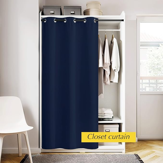 NICETOWN Door Curtain Panels for Doorway Room Divider, Blackout Living Room or Bedroom Curtain Drape, Thermal Insulated Temporary Door Cover for Closet, 42" W x 80" L, 1 PC, Navy Blue