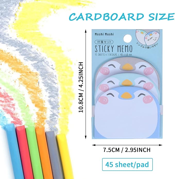 Molain Cute Sticky Notes, 6 Pack Cartoon Sticky Notes Animals Shape Markers Flags Self-Stick Memo Pads Students Home Office Roommates Gifts Tab Supplies 270 Sheets
