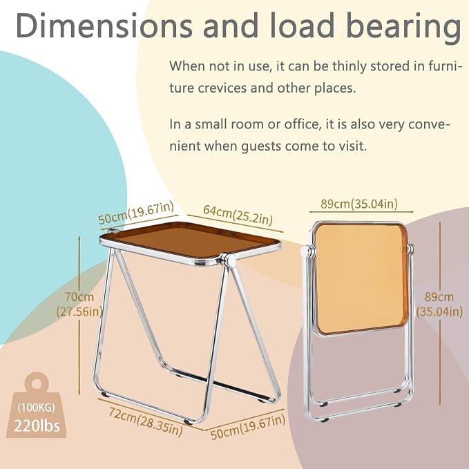 Clear Acrylic Folding TV Tray Table No Assembly Portable Side Desk, Lightweight Compact Computer Table for Small Space Home Office Dorm RV Apartment (Black)