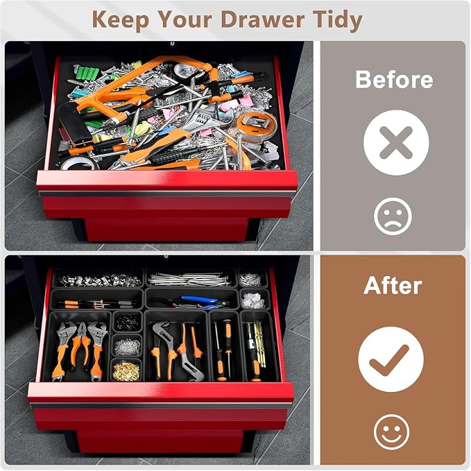 A-LuGei 【𝟲 𝗦𝗜𝗭𝗘】 Tool Box Organizer Tray Set Drawer Organizer Divider | 【Fits 100+ Tools】 Extra-Thick Plastic for Tool Chest Cart Desk Drawer Organizer Garage Organization Workbench Office Storage