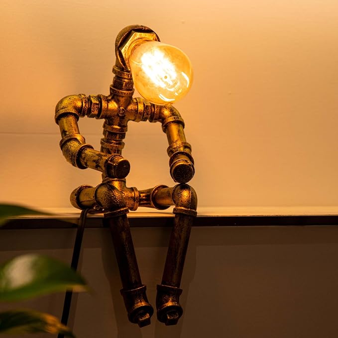 Steampunk Table Lamp, Vintage Industrial Metal Robot Table lamp, Water Pipe Table Lamp, Steam Punk Pipe Lamp Style Desktop Light for Bar Cafe Desktop Room Decoration