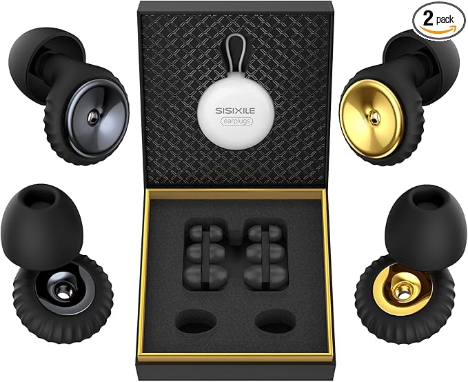 2 Pairs Noise Cancelling Earplugs with Premium Metal Design and Elegant Gift Box – for Sleeping, Concerts, Travel, Noise Sensitive – 35dB Reusable Silicone Earplugs for Men and Women,Gold