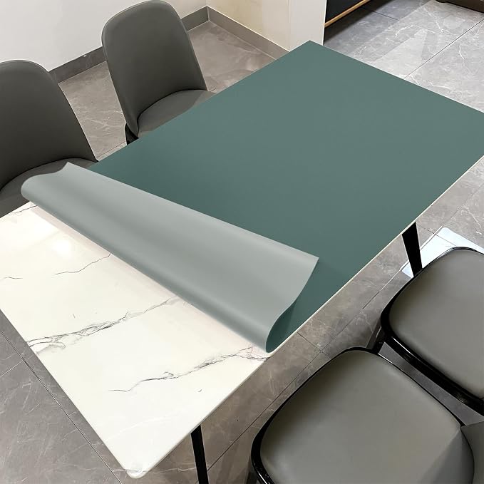 Faux Leather Table Cover,1.8mm Thick,30x48 Inch Desk Cover,Large Desk Mat,Table Protector,Table Cover Protector,Kitchen Table Cover,Dining Table Mat,(Aqua Blue+Gray,30x48)