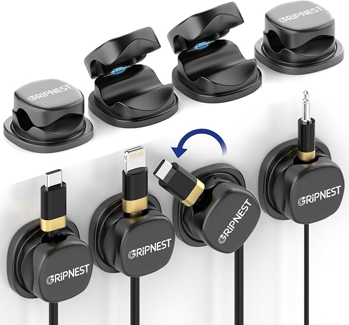 Cable Clips 8 Pack Rotatable Cord Organizer with Adhesive | 360° Rotatable, Clean Cable Management for Desk, Car & Nightstand