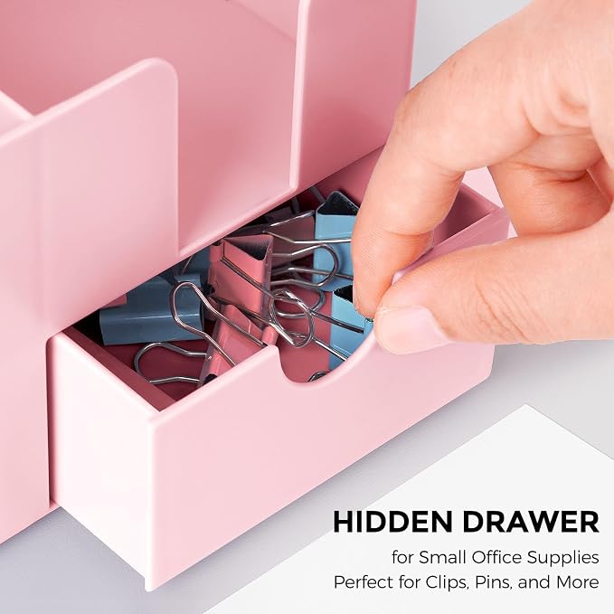 SKYDUE Small Desk Organizer with Drawer | 3 Compartments, Desk Pen Holder, For Home, School, Classroom & Office