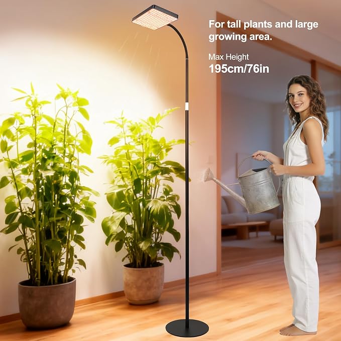 FECiDA 2026 Floor Grow Light, Standing Grow Lights with Stable Round Base for Tall Indoor Plants, Bonsai Tree, Monstera, 4/8/12/16/20 Hr Timer, 25 Watt Power Draw, NO Need Adapter, 40"-76" Adjustable