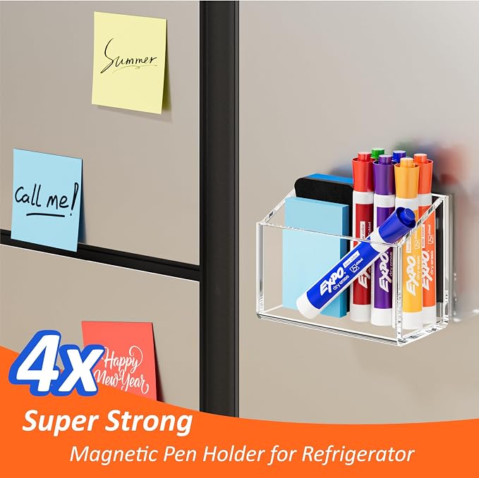 FUCDTEFC Magnetic Dry Erase Marker Holder for Whiteboard, Magnet Pen Holder for Desk Fridge Refrigerator, Non-slip Acrylic Strong Locker Organizer Storage Accessories,Clear Pencil Cup Marker Organizer | Fridge Refrigerator, Non-slip, Acrylic, Strong, L...