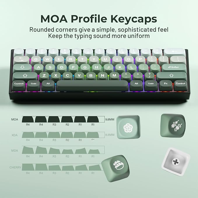 XVX Matcha Wagashi PBT Keycaps-MOA Keycap, Custom Keyboard Keycaps 60 65 75 100 Percent, 5 Side Dye Sublimation Keycap, 132 Keys Key caps Set for Cherry Gateron MX Switches Keyboards, Gradient Green