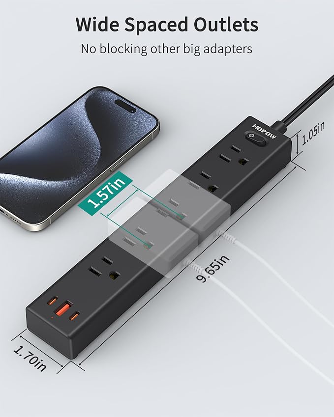 HOPOW 2 Prong Power Strip, 2 to 3 Prong Outlet Adapter with Polarized Plug, 1700J Surge Protector, 6ft Two Prong Extension Cord, 5 AC Outlets & 3 USB(5V 3.4A Max), Wall Mount for Non-Grounded Outlet