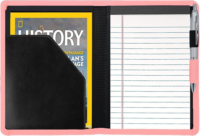 Padfolio/Portfolio Binder, Mini Padfolio Portfolio Binder 5 x 8 Legal Writing Pad, A5 Document Organizer Folder for Men Women, Light Pink