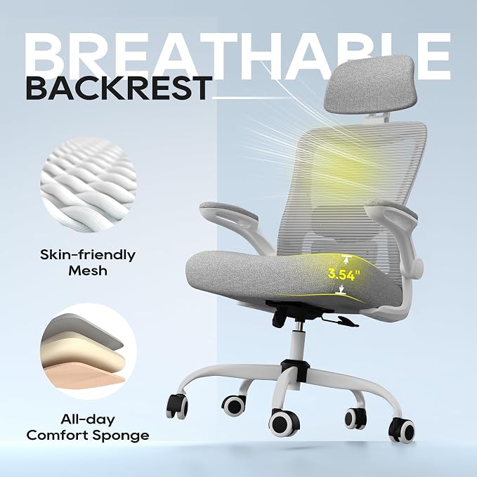 Ergonomic Office Chair for Long Hours, Adjustable Padded Lumbar Support for Lower Back Relief, 330 lb Capacity, Comfortable Computer Desk Chair for Home Office, Work & Study