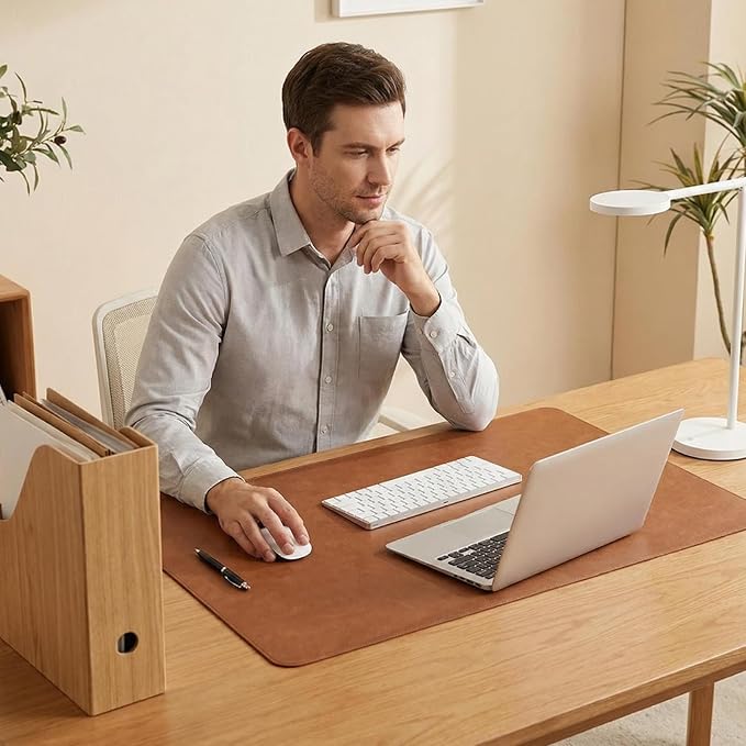 Large Desk Pad Non 17" x 22" - Slip Desk Mat Protector for Keyboard Mouse Waterproof Vegan Leather Surface Faux Leather Laptop Mat Smooth Mouse Pad Brown