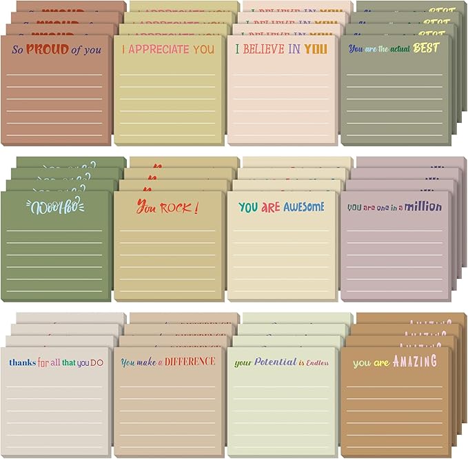 Yinder 48 Pcs Inspirational Sticky Notes Thank You Gift Motivational Sticky Note Pad Employee Appreciation Gift Bulk for Staff Coworker Teacher Nurse Office Groups 3 x 3'' (Appreciation,Boho)