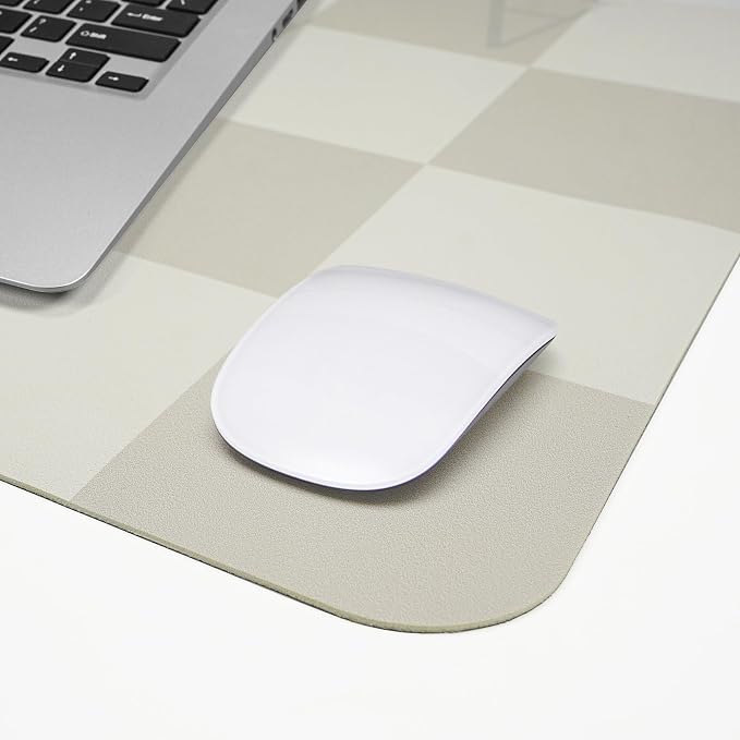 AFIING Leather Desk Mat, 31.5"x12", White Grey | Non-Slip Rubber Base, Easy Clean Surface, Desk Protection, Office & Home