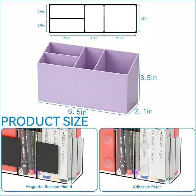 Yieach Magnetic Dry Erase Marker Holder for Whiteboard,Expo,Refrigerator,Fridge,Non Slip Magnet Pencil Holder,Wall Mounted Acrlic Pen Holder with Adhesive,Classroom,Locker Magnetic Organizer,Purple