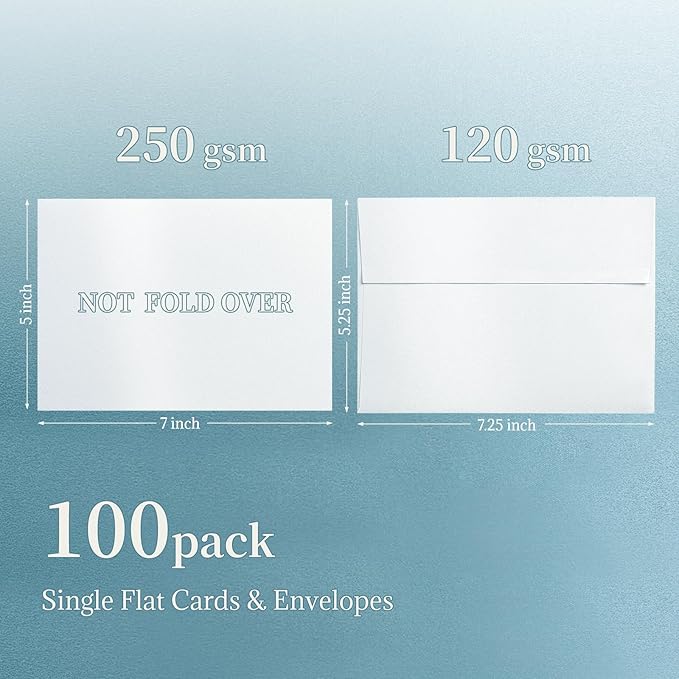 White Shimmer Blank Note Cards and Envelopes (Not Folded), Goefun Pearl 5x7 Flat Cardstock and A7 Envelopes Self Seal 100 Pack for Wedding, Invitations, DIY Postcards, Thank You Cards & All Occasion