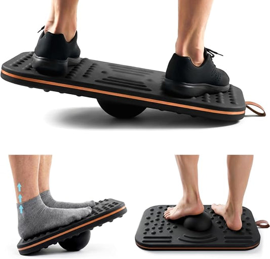 Balance Board for Standing desk, 2-in-1 Dual-Sided Balance Stability Trainer & Anti-Fatigue Standing Mat,Calf Stretcher,for Home,Gym,Office