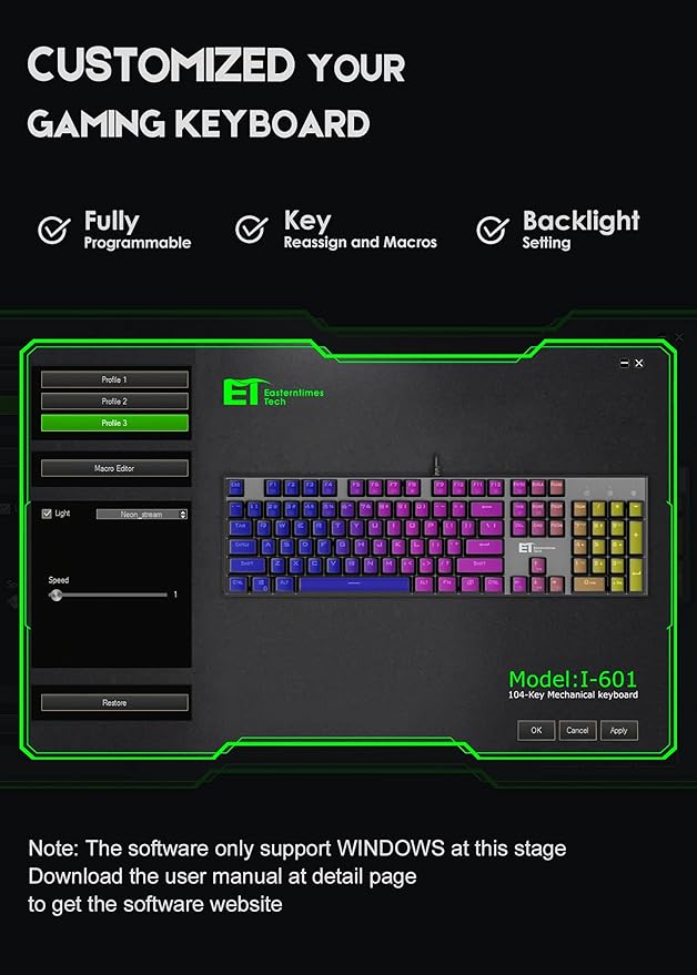 TDT Mechanical Gaming Keyboard,Wired 104 Keys RGB Keyboard with Blue Switch, Programmable RGB Backlit for Windows Gaming PC