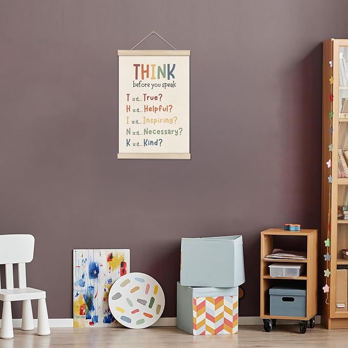 Growth Mindset Poster Hanger Frame, Think Before You Speak Sign 16x12 Inch, Educatonal Posters, School Counselor Office Decor, Boho Classroom Decor, Inspirational Canvas Prints for Classroom