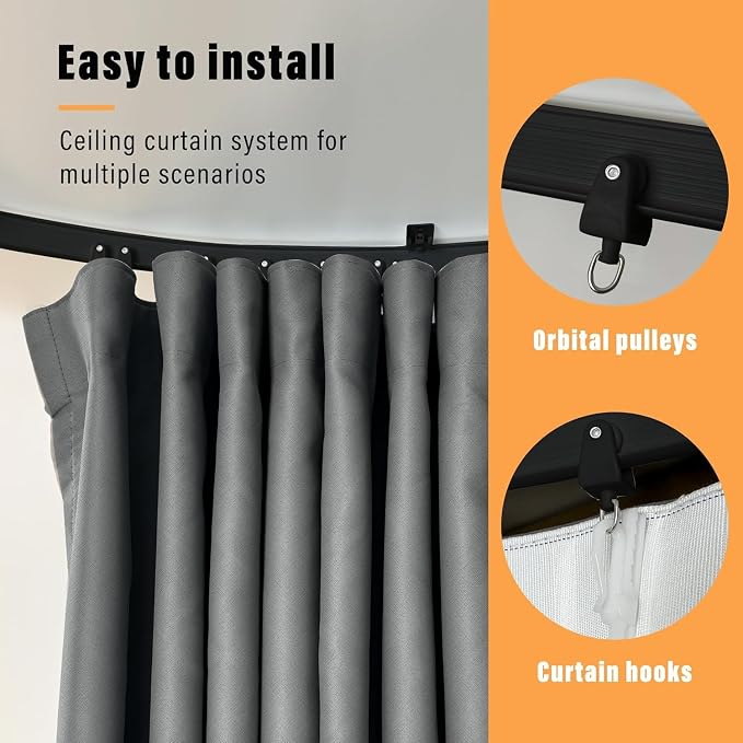 MaKefeile Room Divider Curtains with Flexible Ceiling Curtain Tracks Set,100% Blackout Floor to Ceiling Curtains Patio Sliding Door Curtains (Dark Grey Drape & Black Rail W 12.5 × H 8 FT)