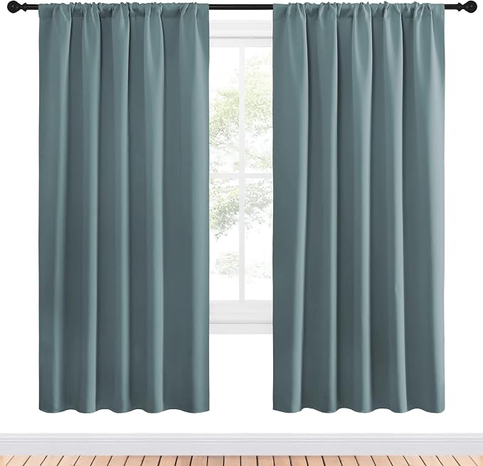 NICETOWN Greyish Blue Blackout Curtains Panels for Window, Thermal Insulated Rod Pocket Blackout Drapes/Draperies for Living Room (2 Panels, W52 x L72 inches)