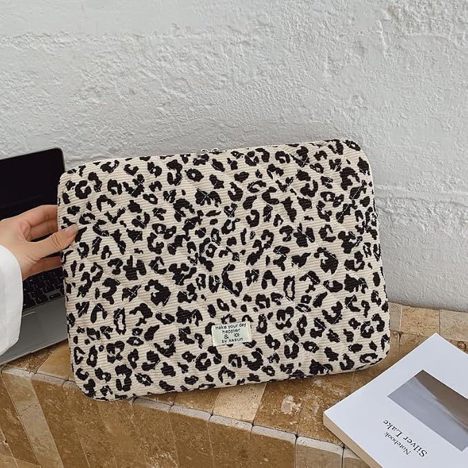Leopard Puffy Laptop Sleeve 11,13,15 Inch Cheetah Print Quilted Laptop Case Protective Padded Computer Sleeve for MacBook