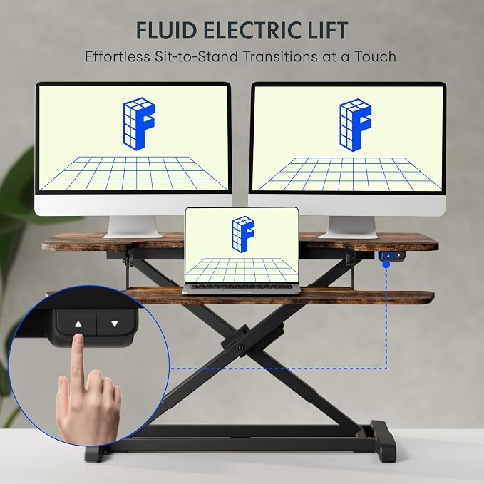 FLEXISPOT 36" Electric Standing Desk Converter, Motorized Sit to Stand Desk Riser, Height Adjustable Desktop Dual Monitor Workstation with Large Keyboard Tray, Rustic Color
