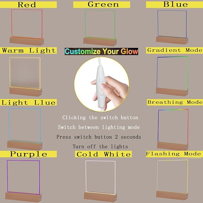 5.9 x 5.9 Inch LED Message Memo Note Board with Colors, Clear Acrylic Desktop Light Up Dry Erase Drawing Writing Board with Stand