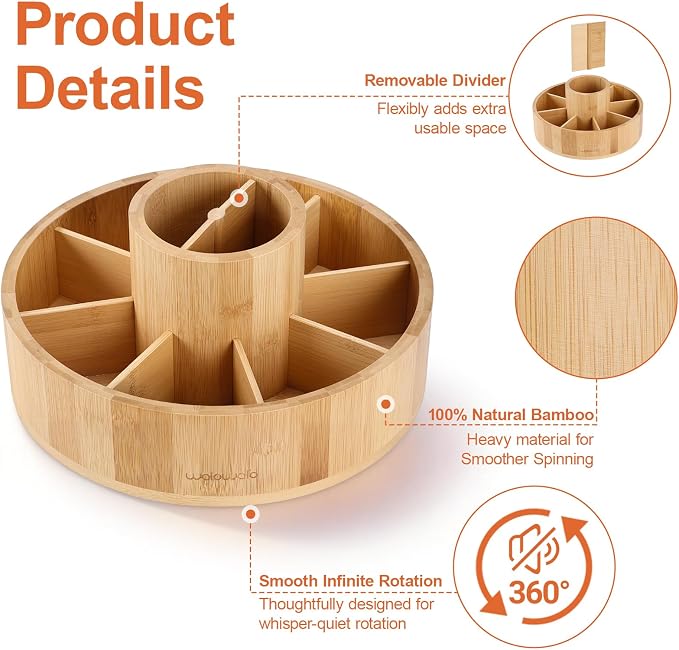 Marker Organizer Rotating Bamboo Desk Organizer, Silent 360° Rotation Caddy, 10 INCH LARGE Art Supply Caddy Holds 140+ Markers, 750+ Pencils for Home Office, Classroom, Birthday Gift, 10 Compartment