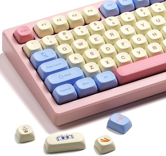 PBT keycaps,MOA Profile Cute Keycaps Pink Kawaii Anime Round Keycaps Set for Cherry Gateron MX Switches Mechanical Keyboards,Rainbow Candy