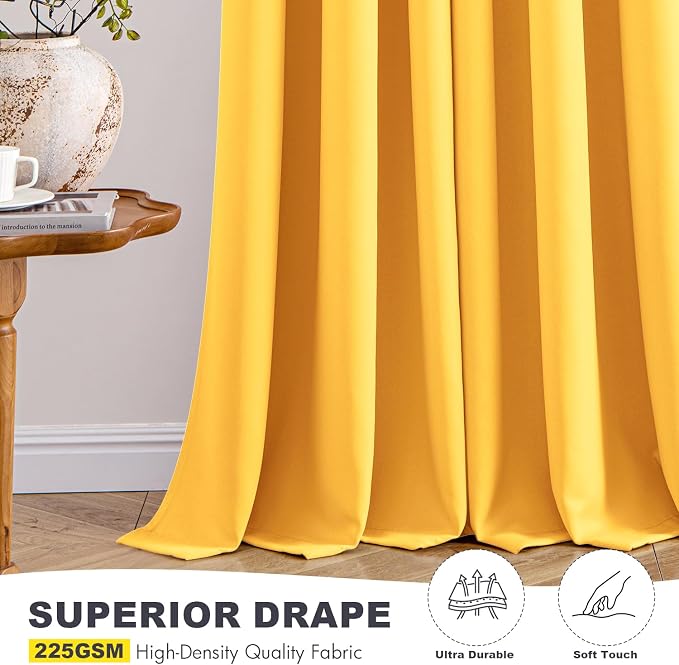 MIULEE Blackout Curtains for Bedroom Living Room 2 Panels, Thermal Insulated Room Darkening Drapes Grommet Noise Reducing Light Blocking Window Treatments 45 Inches Long 40x45 Inch Yellow
