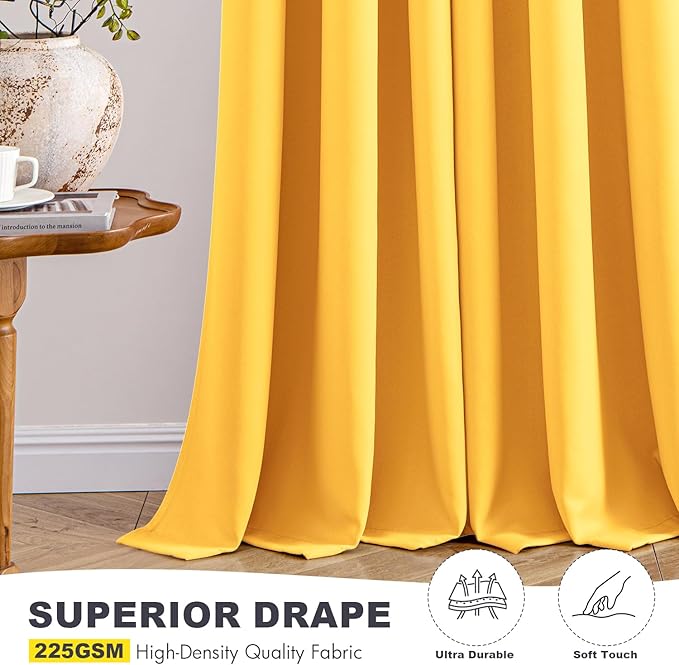 MIULEE Blackout Curtains for Bedroom Living Room 2 Panels, Thermal Insulated Room Darkening Drapes Grommet Noise Reducing Light Blocking Window Treatments 54 Inches Long 40x54 Inch Yellow
