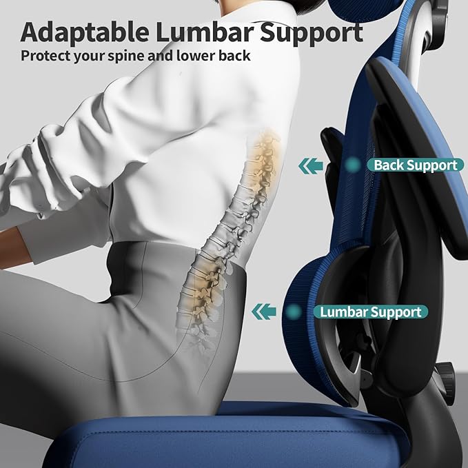 TRALT Office Chair Ergonomic Desk Chair, 330 LBS Home Mesh Office Desk Chairs with Wheels, Comfortable Gaming Chairs (Dark Blue)