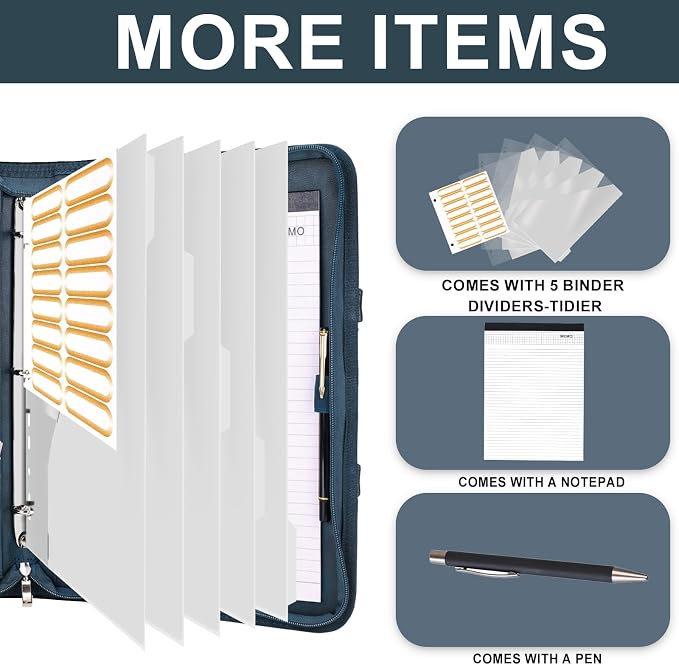 Leathario Portfolio Binder, Includes 5 Folder Index Dividers, 13 Inch Tablets Organizer with Handle, Vegan Leather A4 Padfolio, Multi-Pocket Notepad Business Planner Professional Document