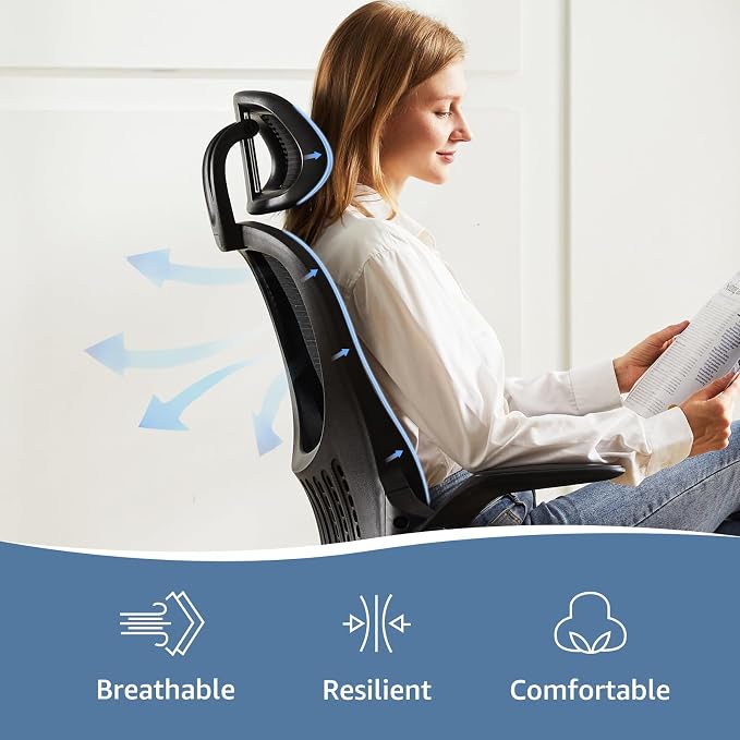 DUMOS Ergonomic Office Chair – High Back Mesh Computer Chair with Lumbar Support, Headrest, Flip-up Arms, and Swivel Wheels – Comfortable Gaming & Desk Chair for Home Bedroom Office,Black