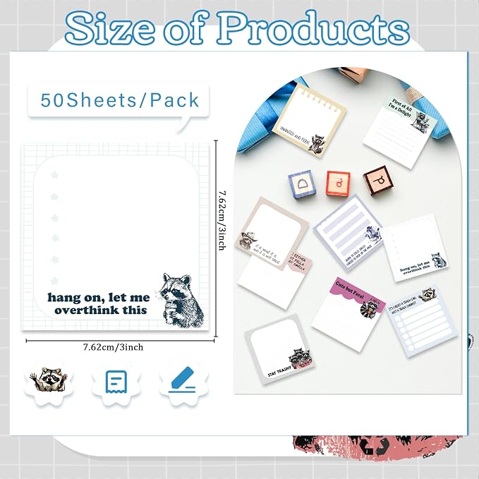 Funny Sticky Notes Gifts - 9 Pack Funny Raccoon Notepads 3x3 Inches, Raccoon Work Gag Gifts for Women Men, Animal Themed Memo Pads School Office Supplies for Coworkers Students (450 Sheets)