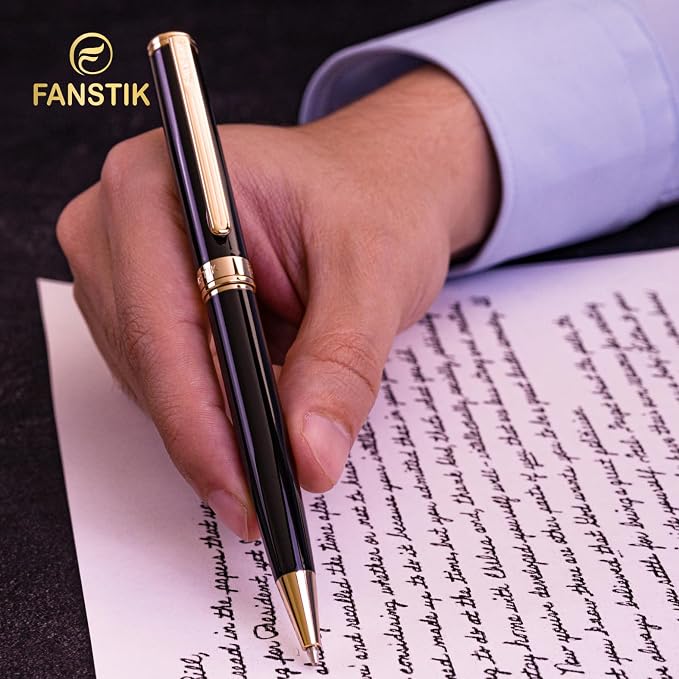 FANSTIK Black & Gold Luxury ballpoint Pen, fancy gift set for women, Real 24K Gold Plating, Professional executive pen gift set for men (Lux BallPoint Black-Gold)