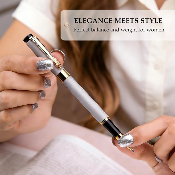 Fancy Pens for Women, Nice Rollerball Pens with Dragon Design, Elegant Gift Pen, Office & Signature Writing Pen, Refillable Black Ink Business Pen (White)