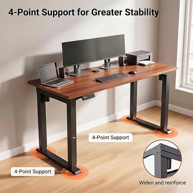 HUANUO 4 Legs Standing Desk Frame, Dual Motor Height Adjustable Electric Sit Stand Desk Frame for Home & Office, Heavy Duty Steel, Memory Controller, Frame Only, Black