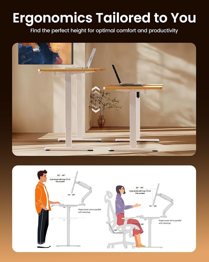 ErGear Height Adjustable Electric Standing Desk, 44 x 24 Inches Sit Stand up Desk, Memory Computer Home Office Desk, Light Vintage Brown