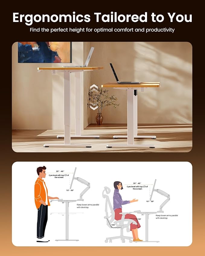 ErGear Height Adjustable Electric Standing Desk, 63 x 28 Inches Sit Stand up Desk, Memory Computer Home Office Desk, Light Vintage Brown